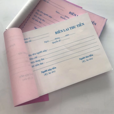 Biên lai thu tiền, hóa đơn viết tay ghi chú,lưu trữ thông tin thu nhận tiền